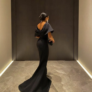 Niulatu Women's Elegant Long Black Evening Dresses with Slit Off the Shoulder Mermaid Prom Dress HZ1007